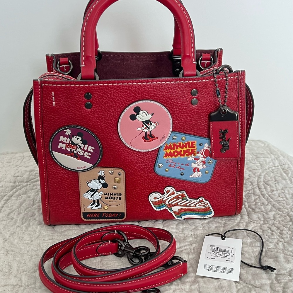 Coach Red Satchel with Playful Cartoon Patches